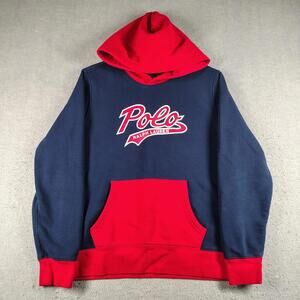 Polo Ralph Lauren Youth L 14/16 Navy Red Logo Pullover Hoodie Sweatshirt EUC